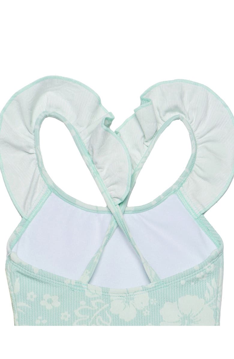 Gottex Kids California Dreams Textured Square Neck Ruffle One Piece, Alternate, color, Green
