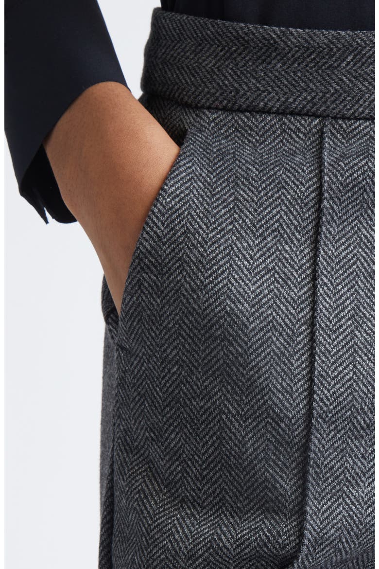 Orlanda Herringbone Tweed Pintuck Pleat Pants, Alternate, color, BLACK