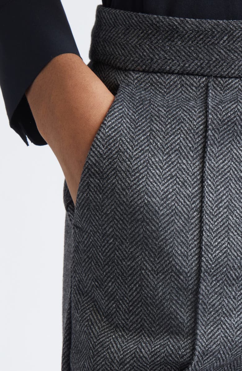 MM by Max Mara Orlanda Herringbone Tweed Pintuck Pleat Pants, Alternate, color, Black