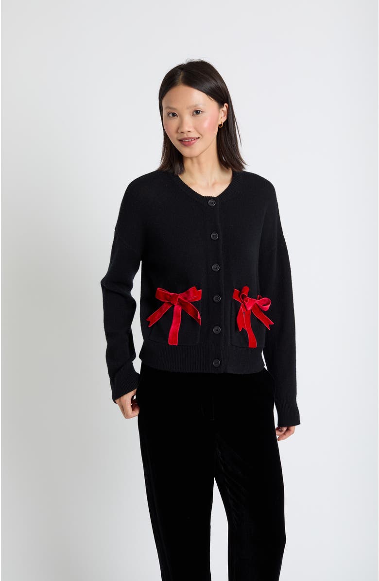 Chinti & Parker Wool-Cashmere Velvet Bow Cardigan, Main, color, 