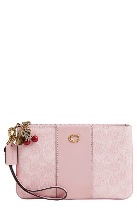 Signature Coated Canvas & Leather Small Wristlet with Charms