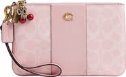 COACH Signature Coated Canvas & Leather Small Wristlet with Charms