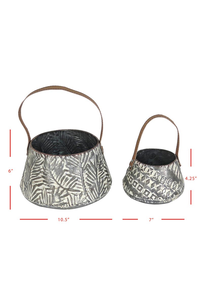 Set of 2 Rustic Whitewashed Pattern Galvanized Metal Decorative Storage Baskets, Alternate, color, Silver