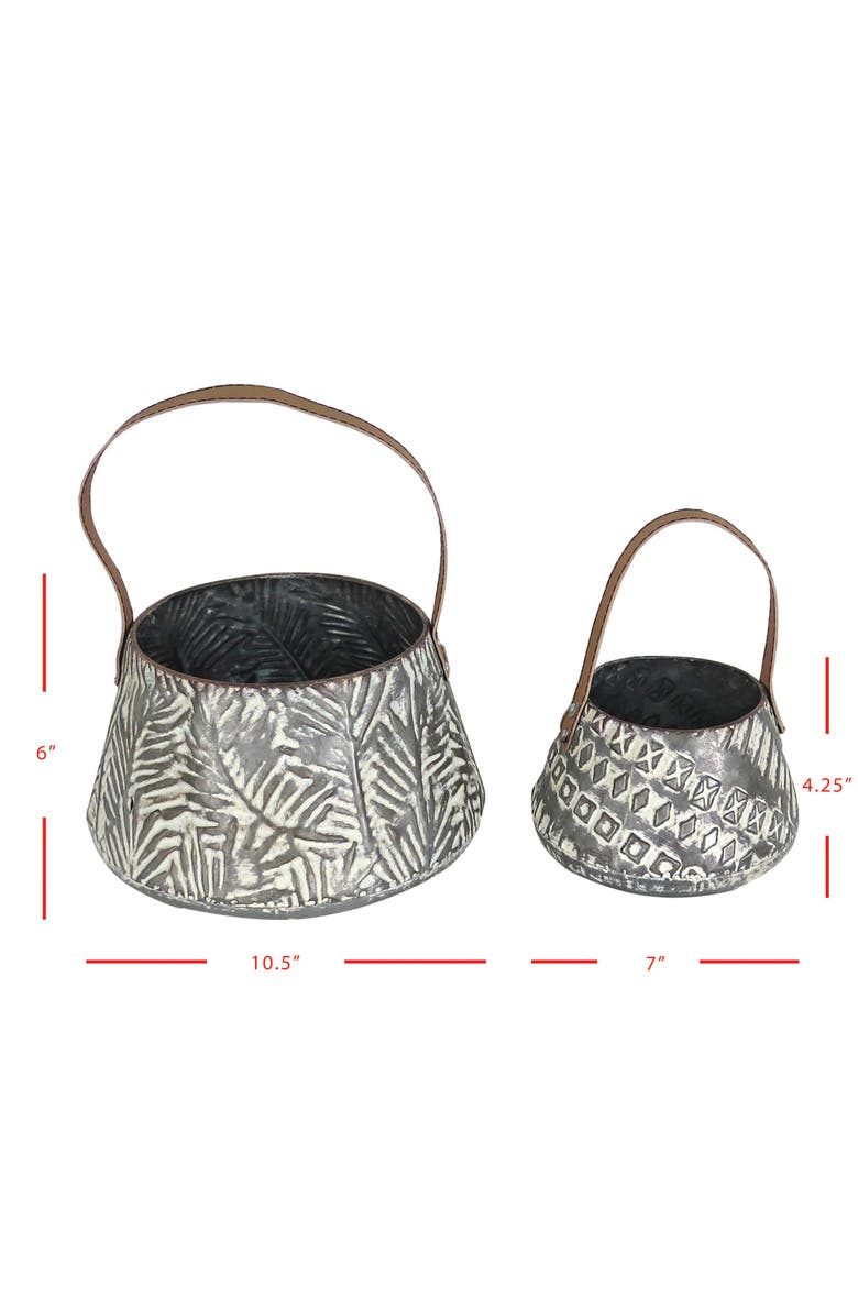 Foreside Home and Garden Set of 2 Rustic Whitewashed Pattern Galvanized Metal Decorative Storage Baskets, Alternate, color, Silver