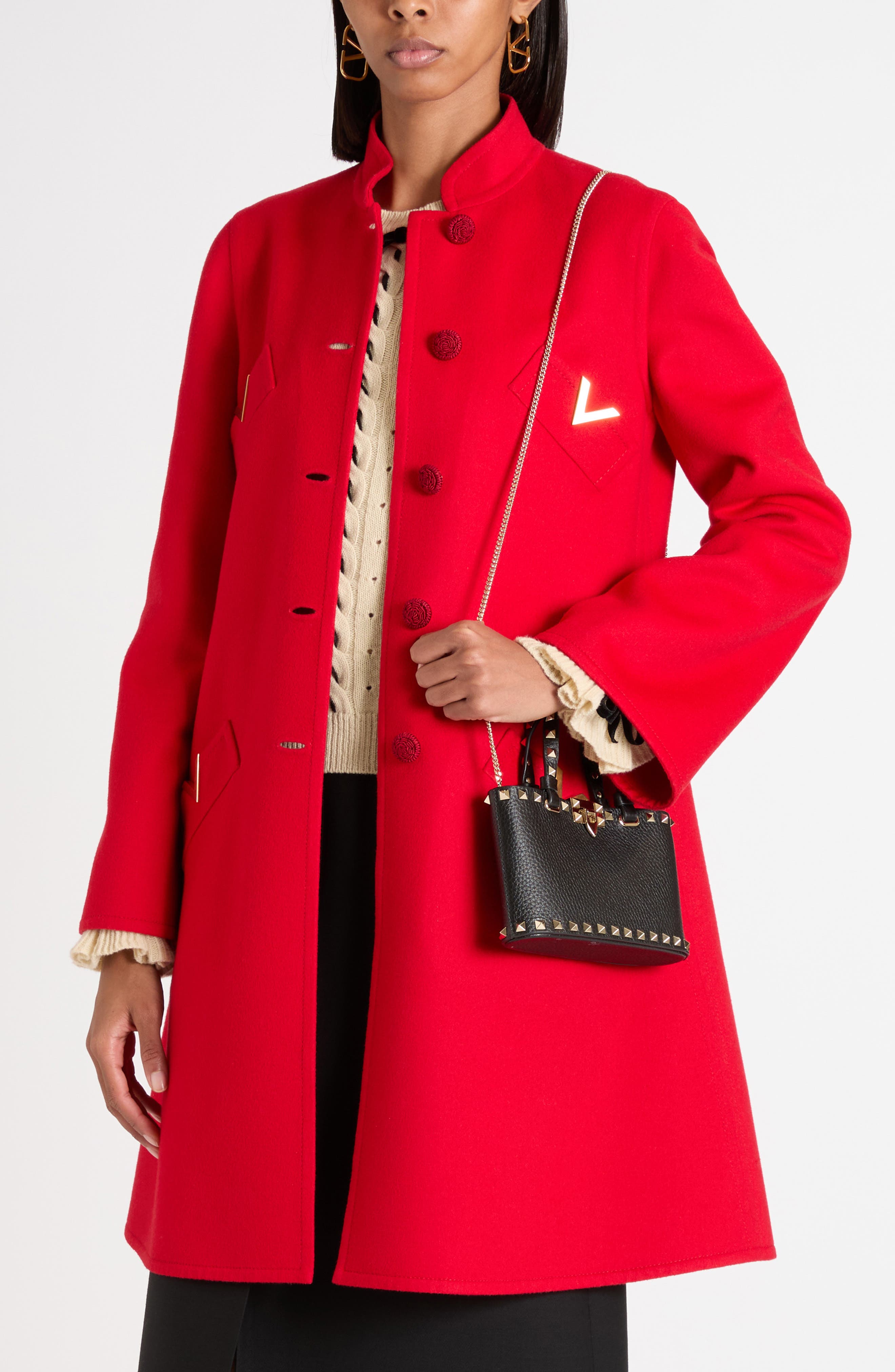 Valentino Garavani Mini Rockstud Leather Top Handle Bag, Alternate, color, Nero