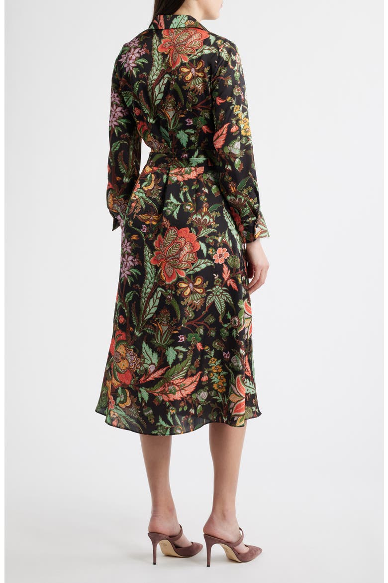 Floral Long Sleeve Midi Shirtdress, Alternate, color, BLACK RED