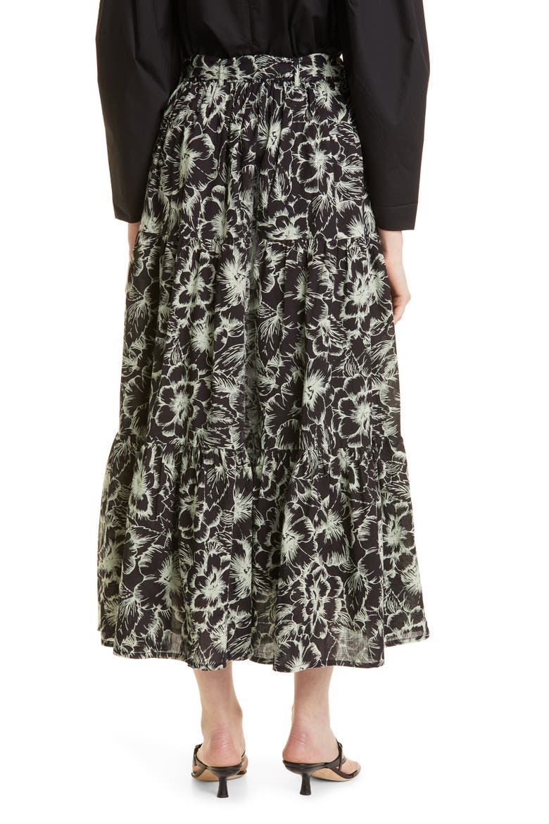Paola Floral Print Tie Waist Maxi Skirt, Alternate, color, BLACK HIBISCUS