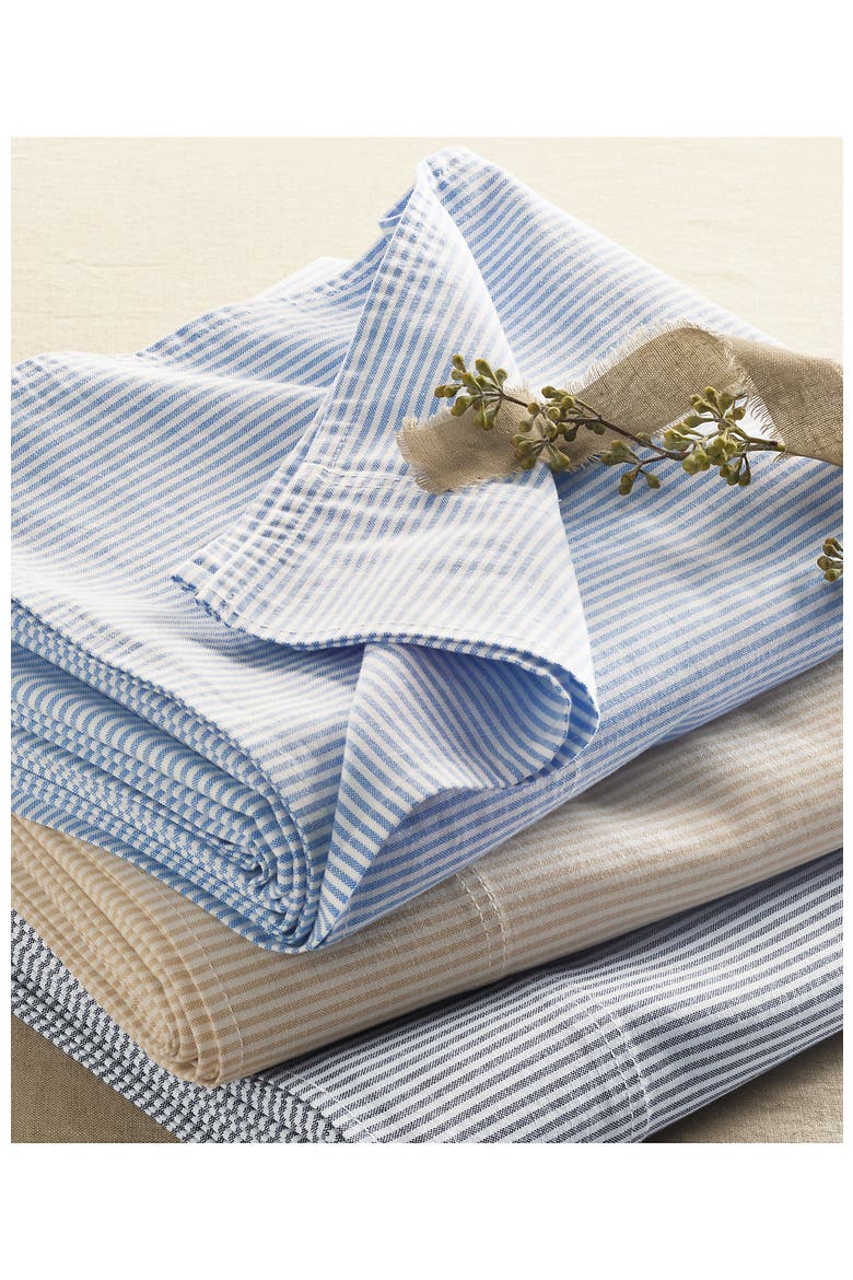 Cotton Oxford Stripe Bed Sheet Set, Alternate, color, Deep Sea Navy Stripe