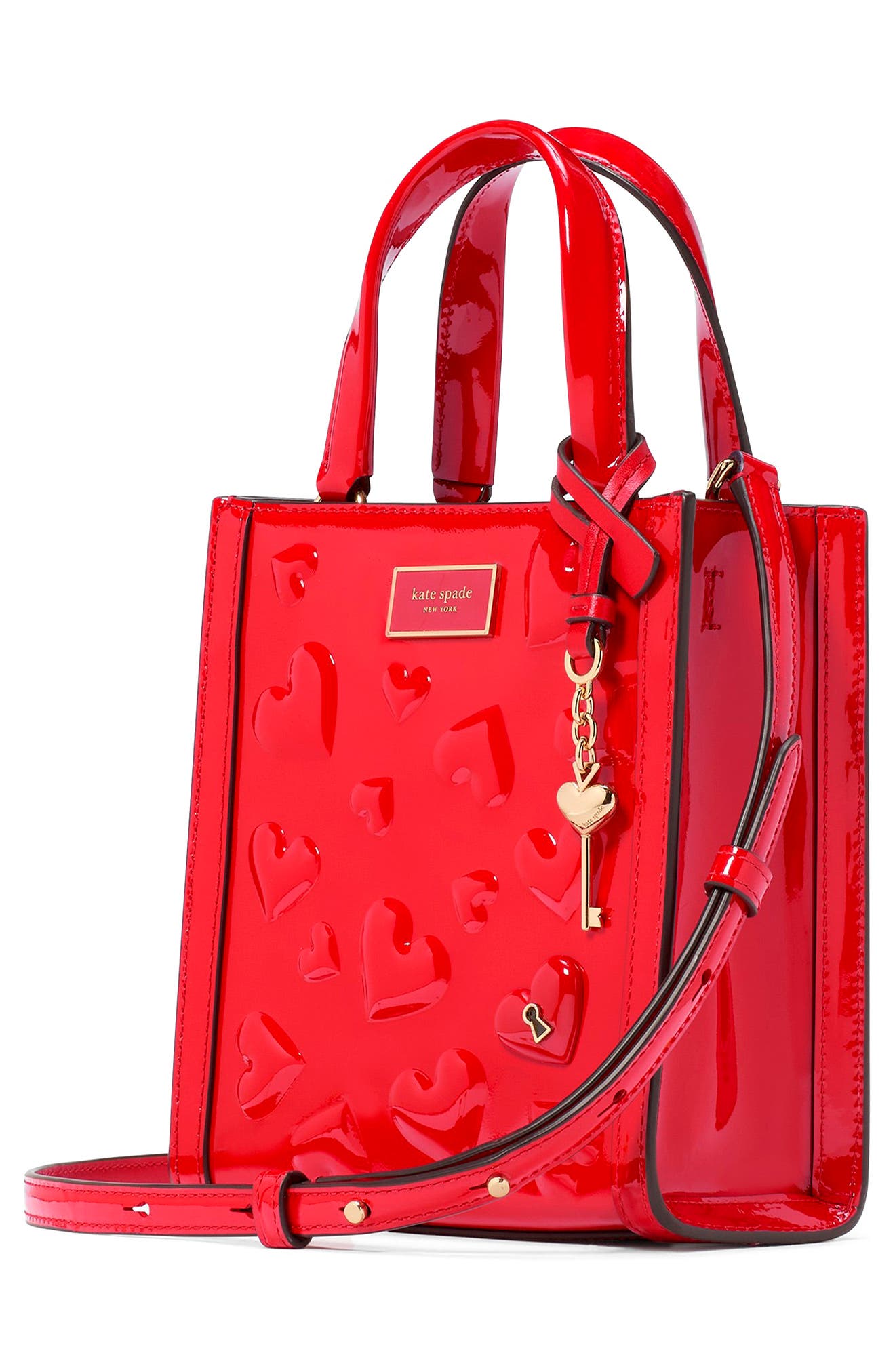 Kate Spade New York key to my heart embossed patent leather tote, Alternate, color, 