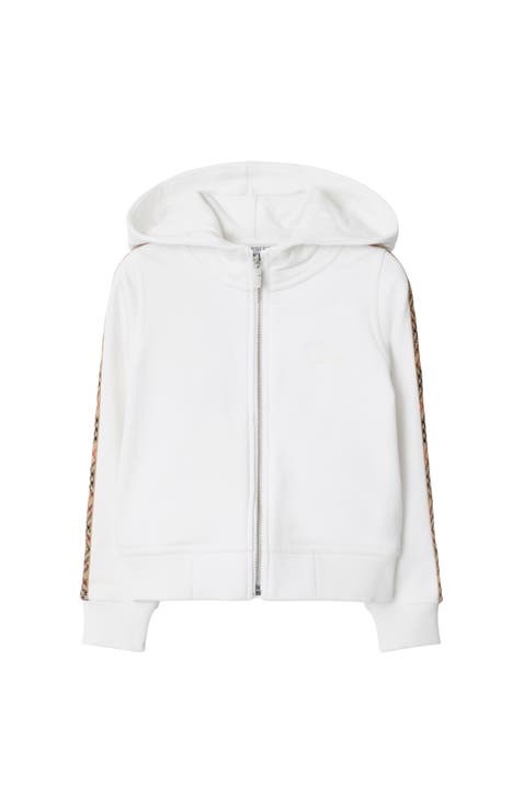 Check Trim Cotton Zip Hoodie