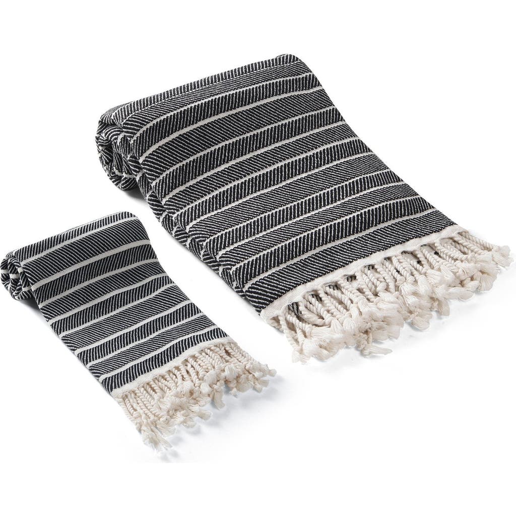 Olive And Linen Olive & Linen Cloud Soft Turkish Towel Set In Black