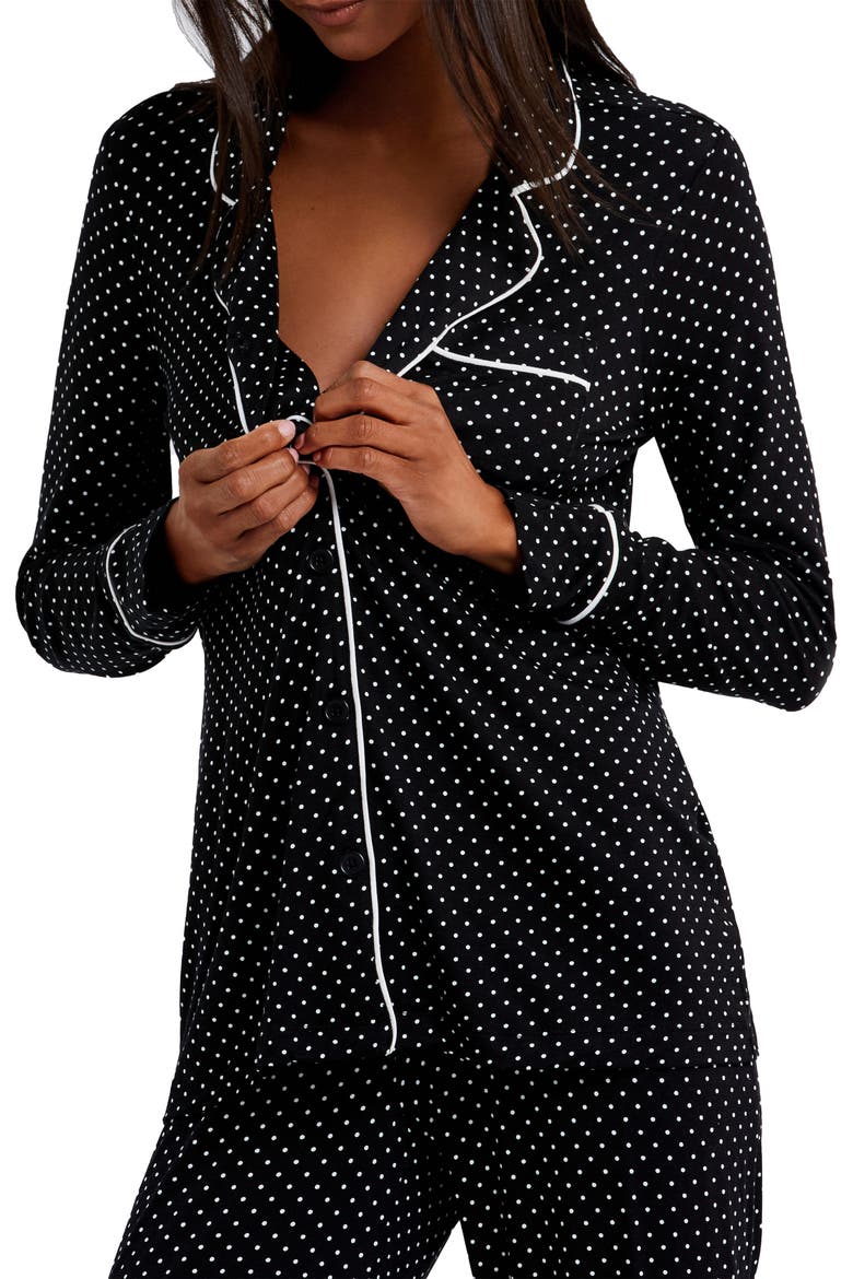 Button-Up Maternity/Nursing Pajamas, Alternate, color, BLACK WHITE DOT