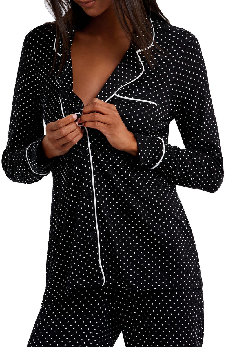 A PEA IN THE POD Button-Up Maternity/Nursing Pajamas, Alternate, color, Black White Dot