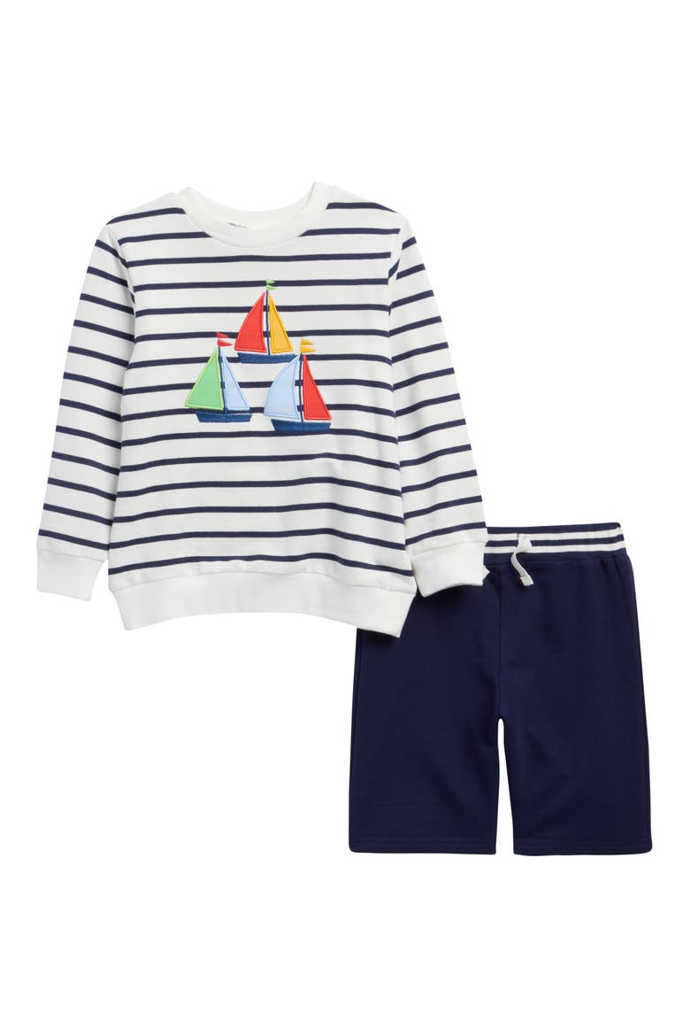 Nautical Stripe Long Sleeve Shirt & Shorts Set, Main, color, NAVY