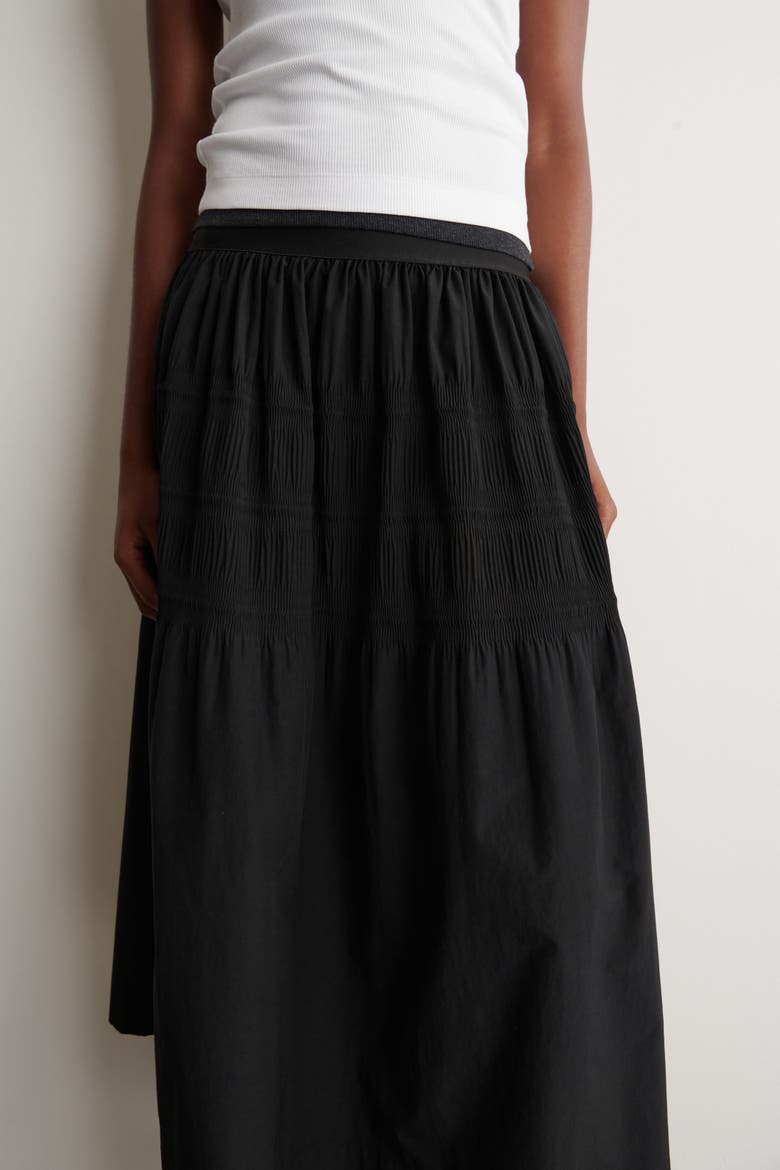 Tiered Gathered Midi Skirt, Alternate, color, BLACK