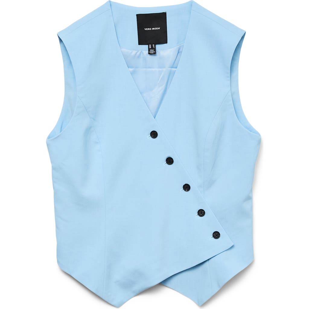 Shop Vero Moda Liba Asymmetric Button Waistcoat In Airy Blue Detailmelange