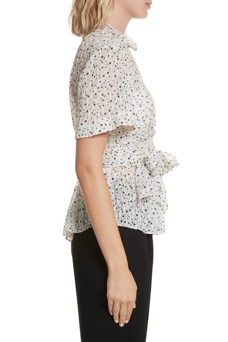 Star Tie Silk Blend Blouse, Alternate, color, SNOW COMBO