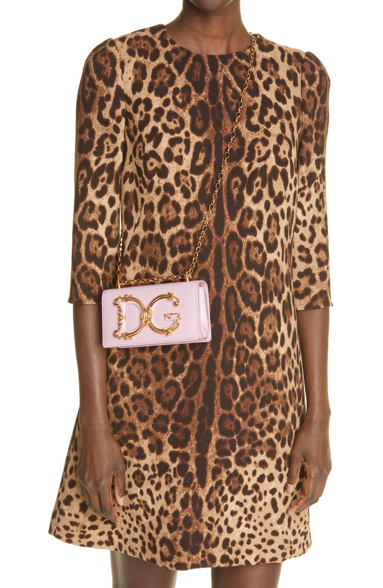 Dolce&Gabbana Girls Logo Leather Phone Crossbody Bag, Alternate, color, Powder Pink