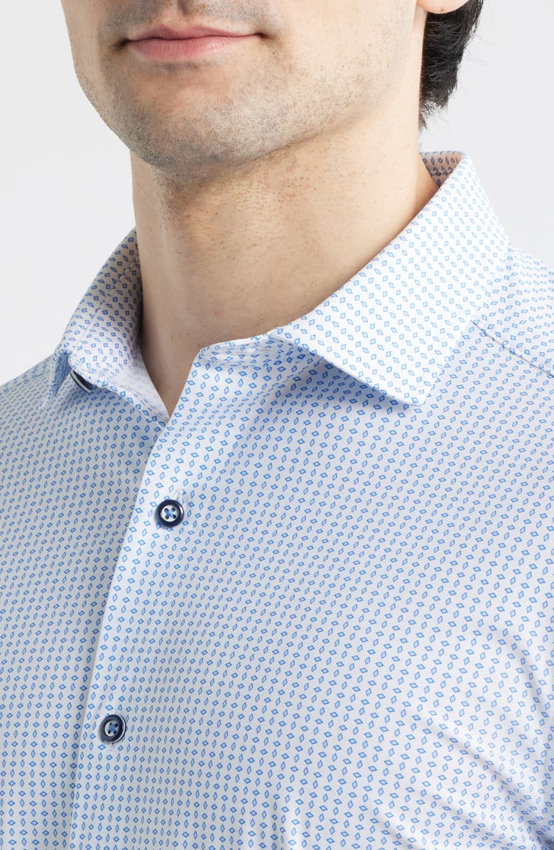 Johnston & Murphy XC Motion Performance Knit Button-Up Shirt, Alternate, color, White/ Blue Diamond