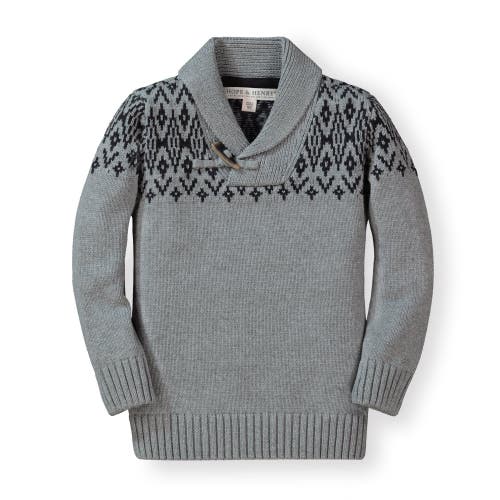 Hope & Henry Baby Boys' Shawl Collar Cable Sweater, Infant In Grey And Black Fairisle Toggle