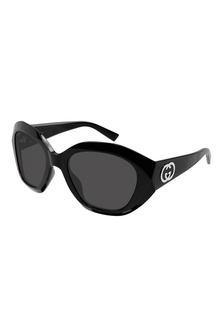 GG2200S 56mm Geometric Sunglasses, Alternate, color, BLACK