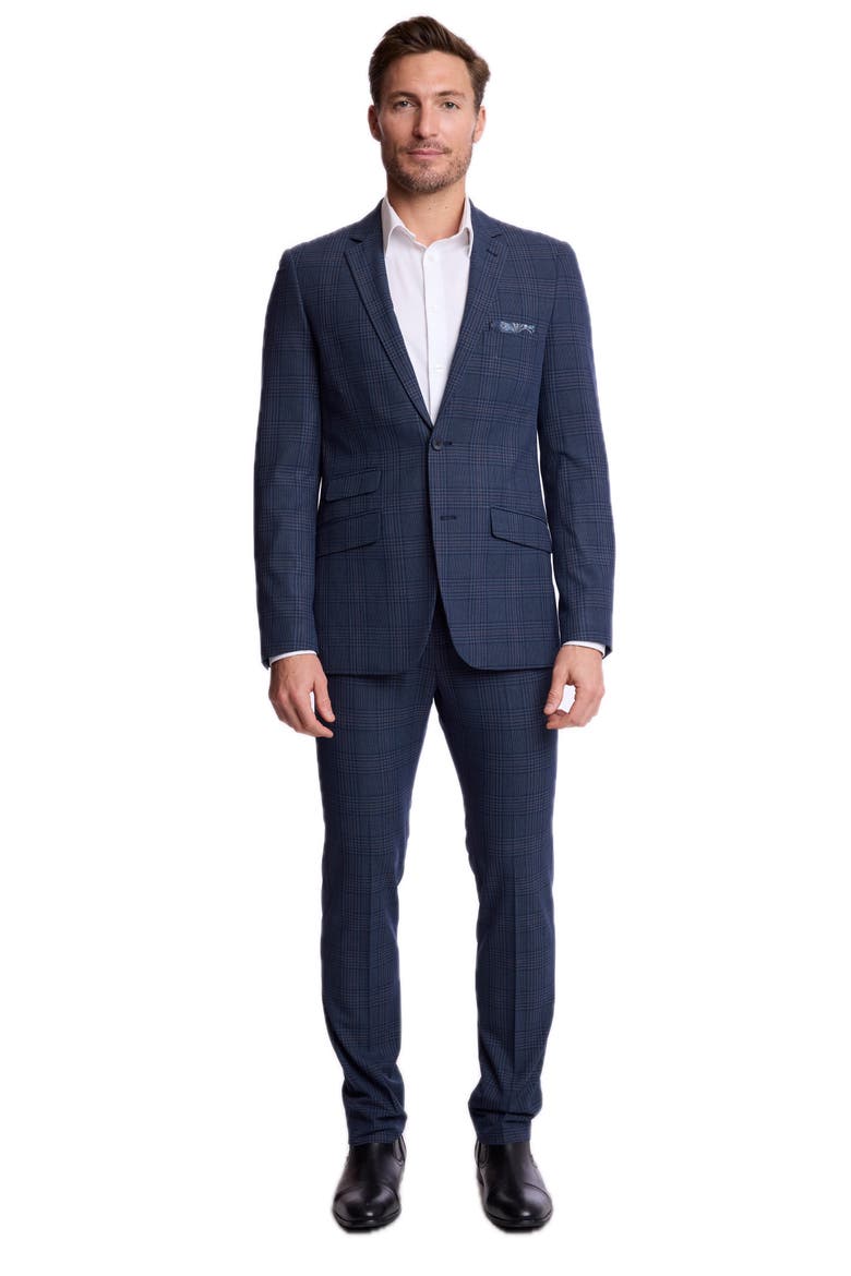 Dover Slim Notch Lapel Suit Jacket, Alternate, color, NAVY BURGUNDY PLAID