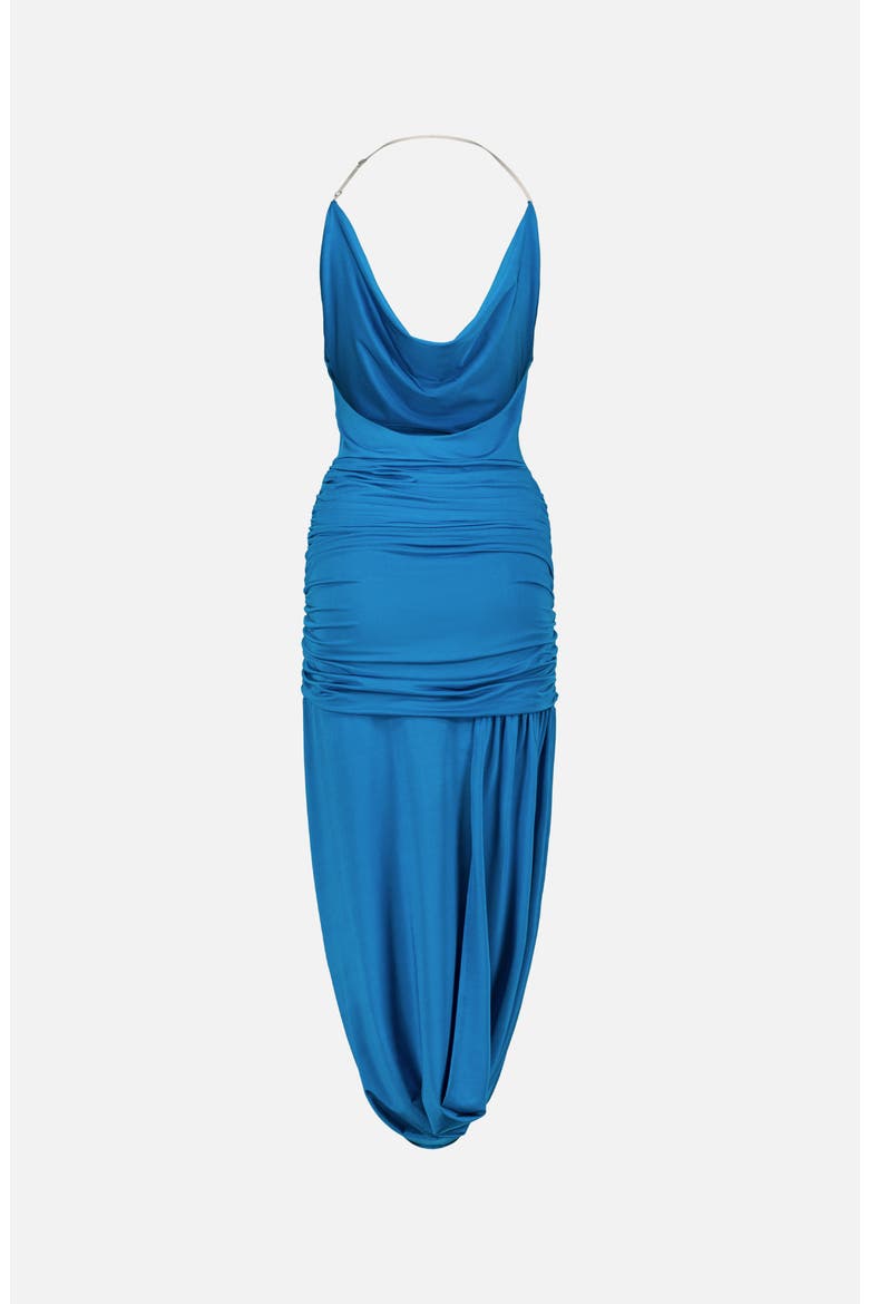 Romy Draped Midi Halterneck Dress, Alternate, color, Bright Blue
