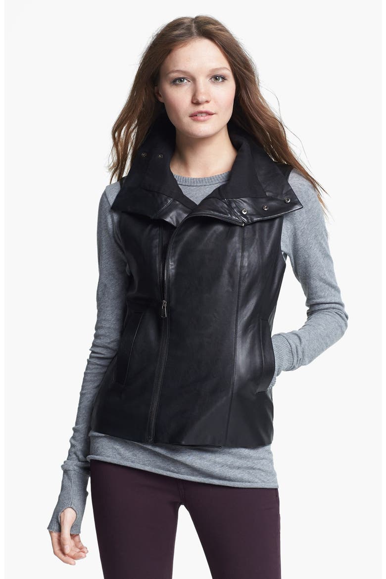 Faux Leather Front Zip Vest, Main, color, BLACK