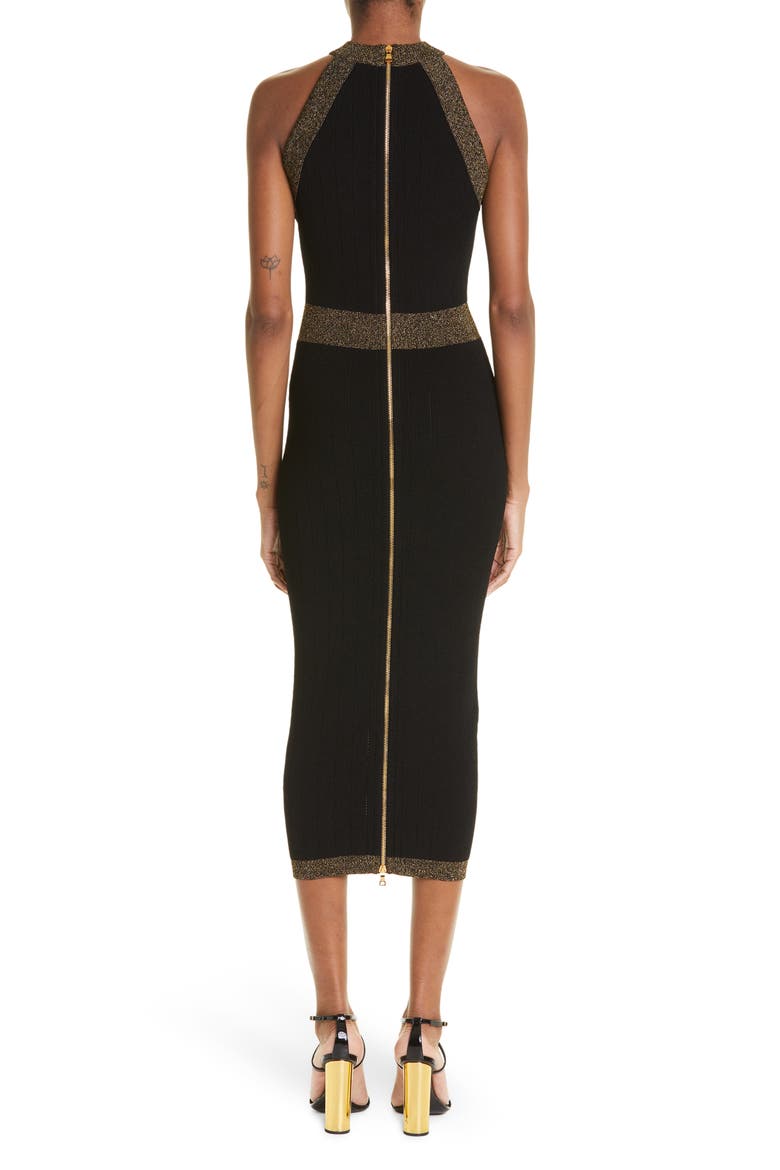 Golden Edge Rib Body-Con Midi Dress, Alternate, color, BLACK/ GOLD
