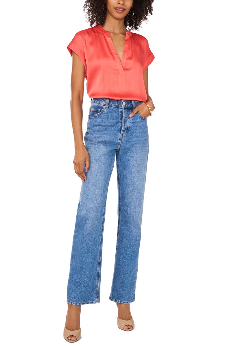 Vince Camuto Split Neck Satin Top, Alternate, color,