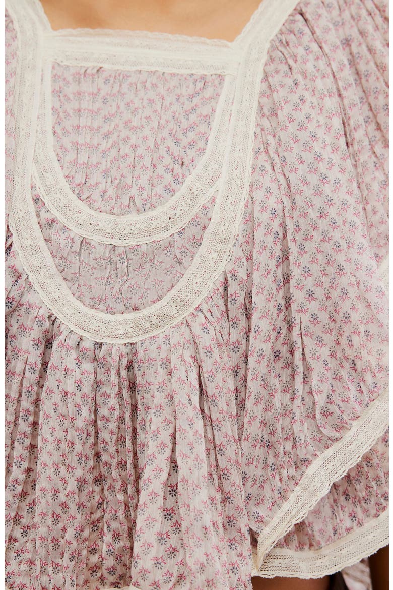 Clara Lace Detail Flutter Sleeve Top, Alternate, color, EGGNOG COMBO