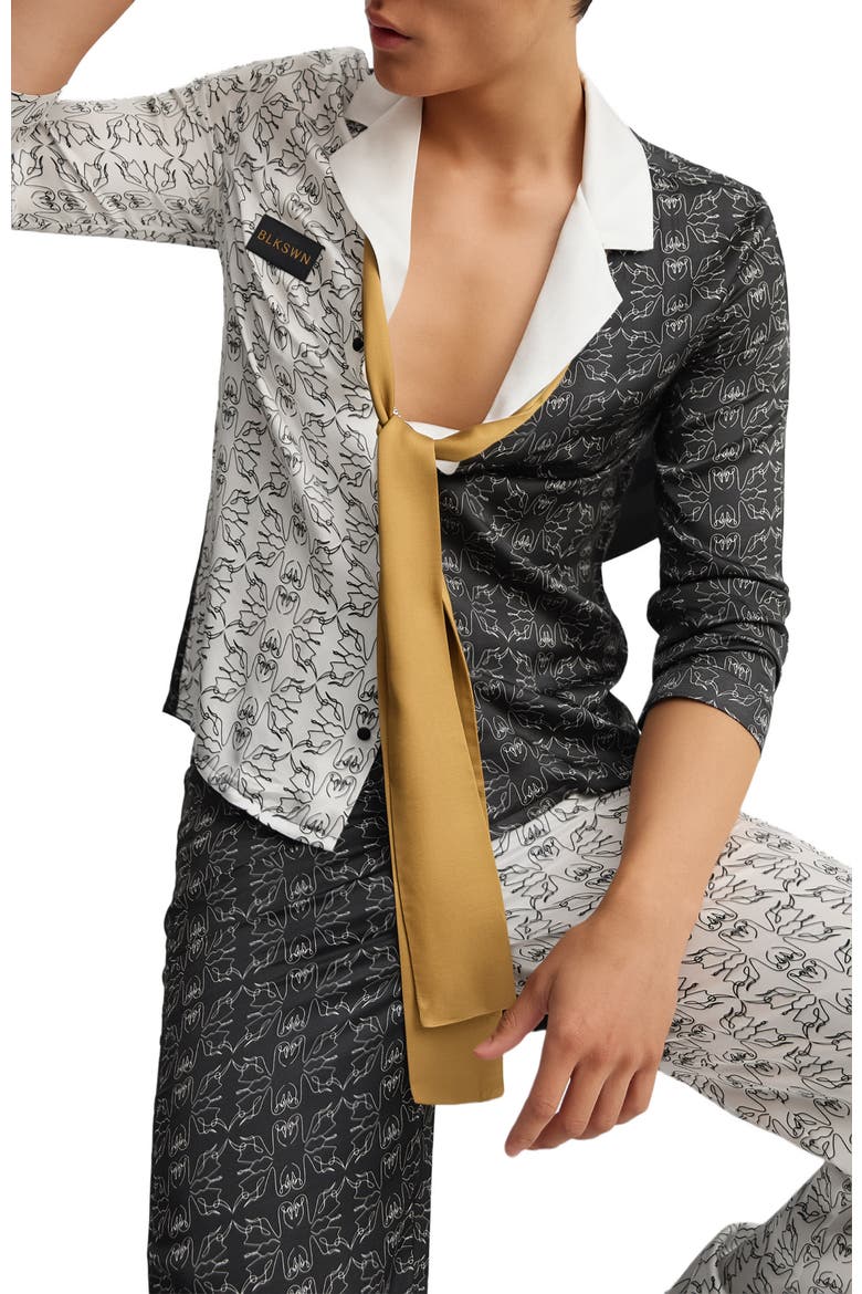 Swn  Monogram Non-gender Long Pajama Set, Alternate, color, Black & White