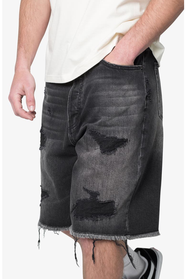 Elongated Ripped Denim Shorts, Alternate, color, WASHED BLACK