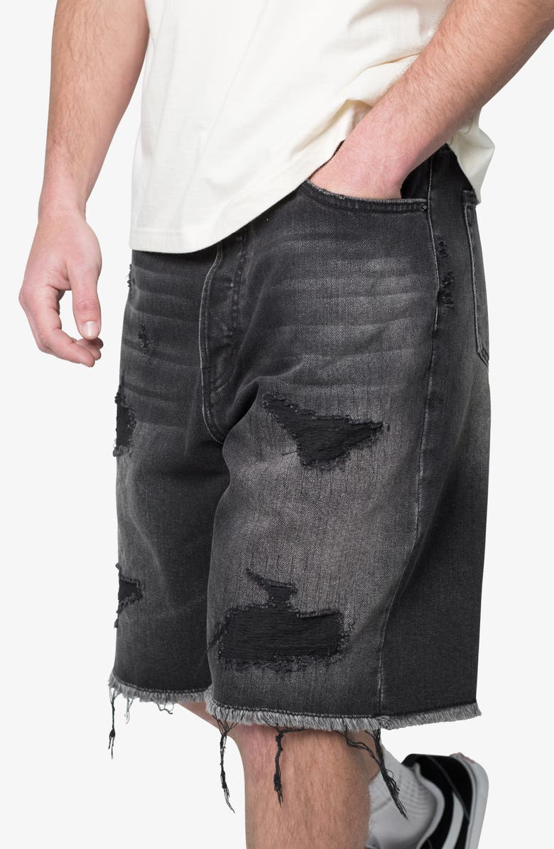 mnml Elongated Ripped Denim Shorts, Alternate, color, Washed Black