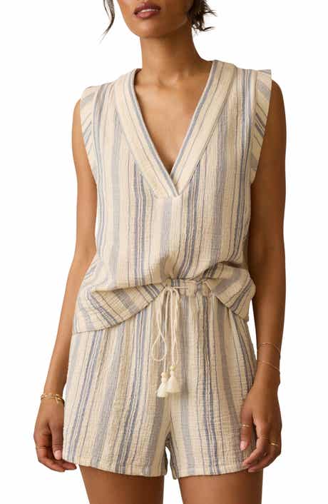 Faherty Dune Stripe Sleeveless Organic Cotton Gauze Popover Top