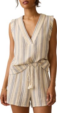 Faherty Dune Stripe Sleeveless Organic Cotton Gauze Popover Top