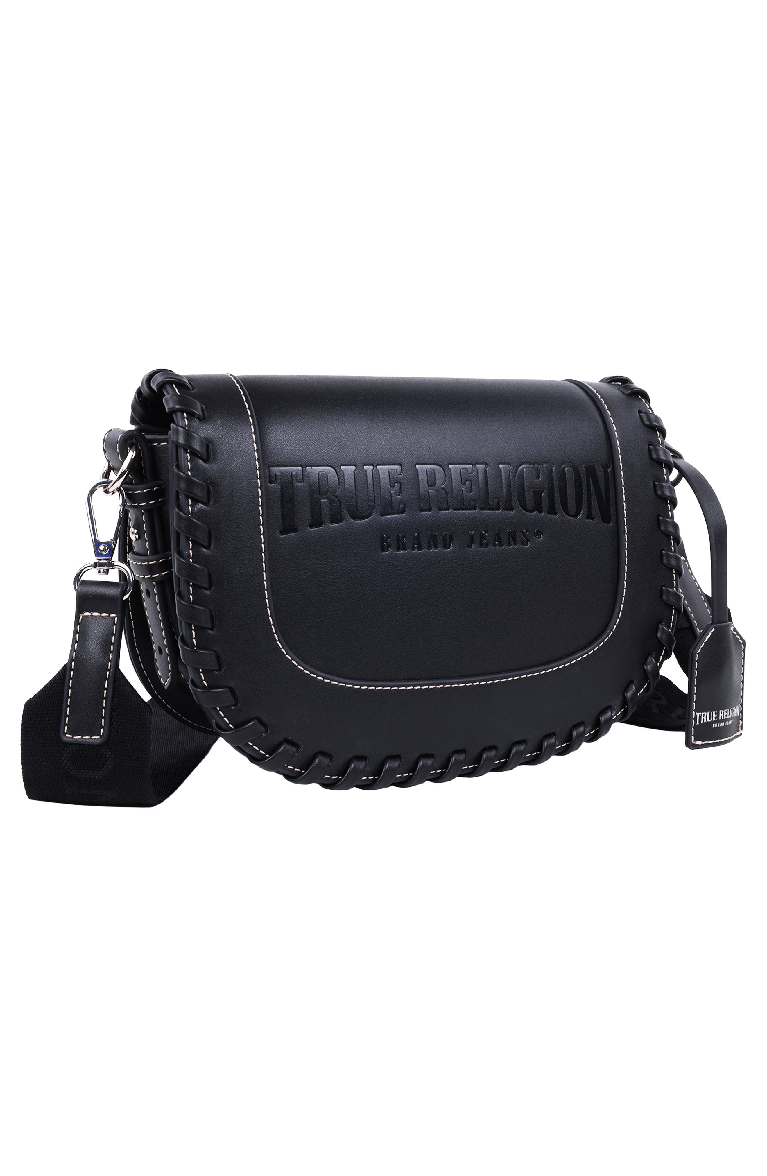 True Religion Whipstitched Saddle Bag, Alternate, color, Black