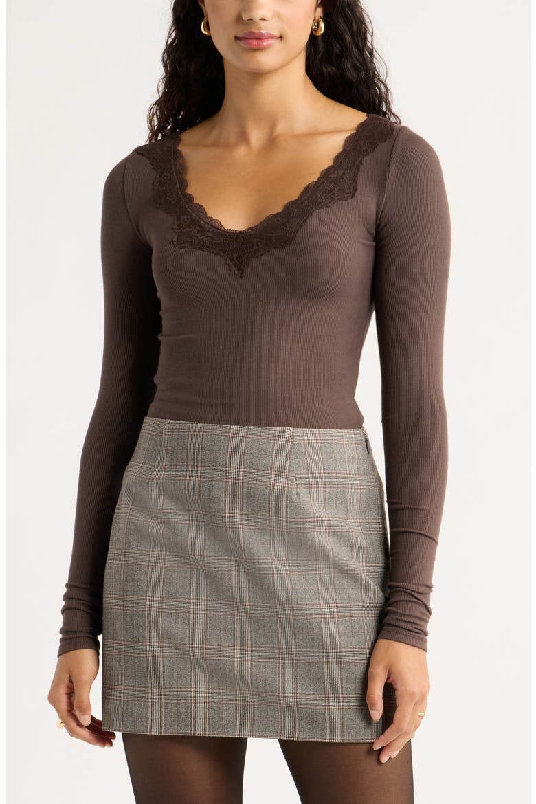 Lace Trim Top, Main, color, BROWN SEAL