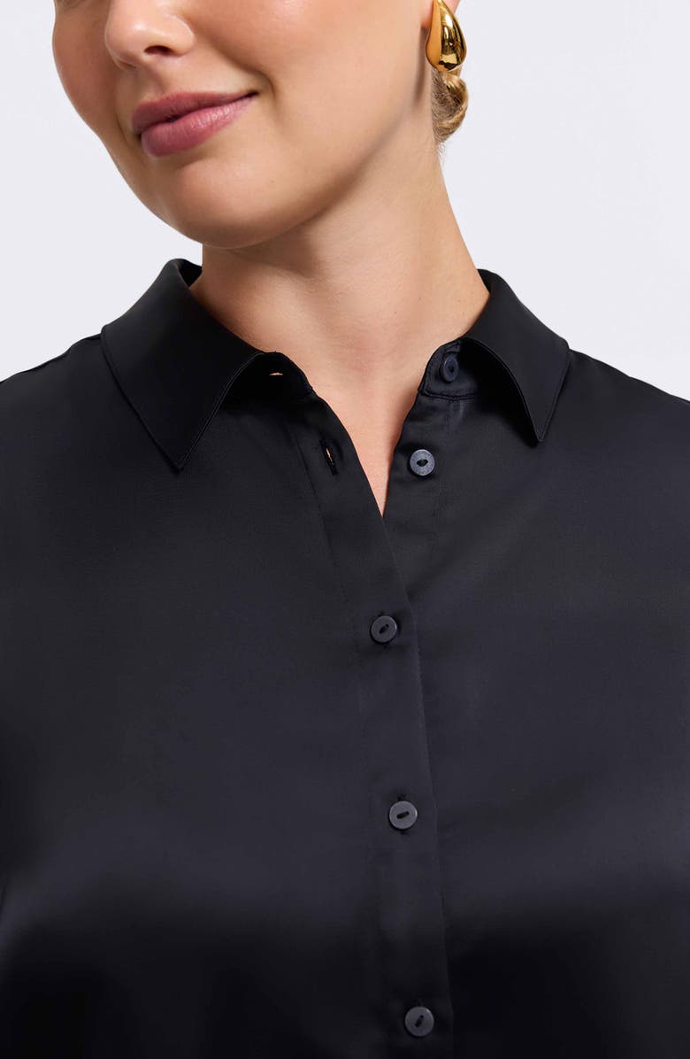 Foxcroft Bianca Satin Button-Up Shirt, Alternate, color, Black