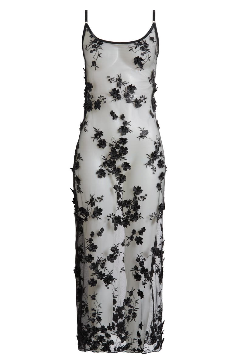 KILO BRAVA Embroidered Sheer Chemise, Alternate, color, Black