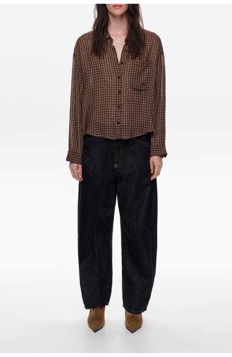 Checked Boxy Fluid Long Shirt
