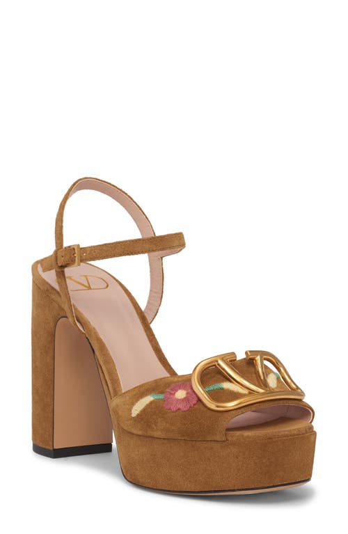 Valentino Vlogo Sunflower Embroidered Platform Sandal In Brown
