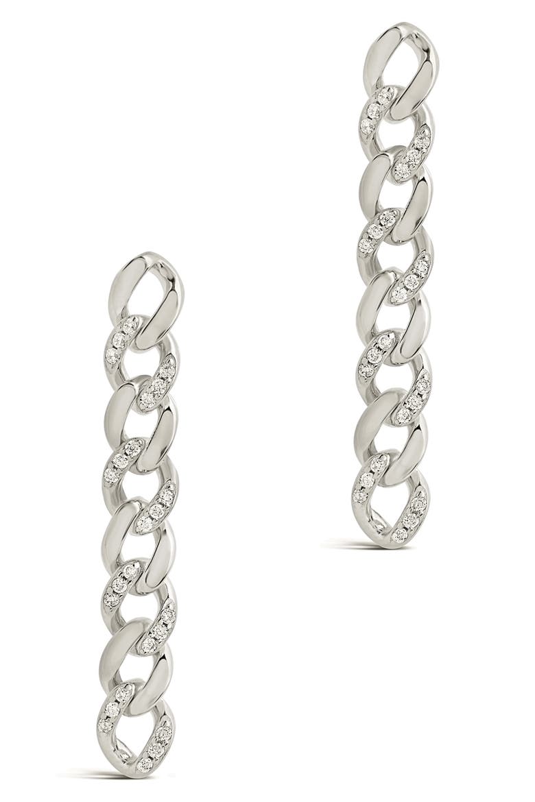Cubic Zirconia Pavé Linear Drop Earrings, Alternate, color, SILVER