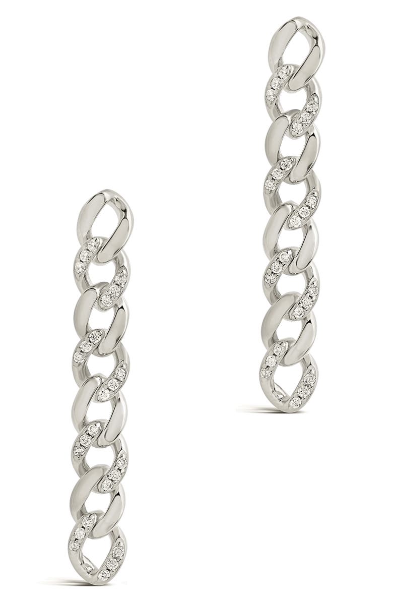 Sterling Forever Cubic Zirconia Pavé Linear Drop Earrings, Alternate, color, 