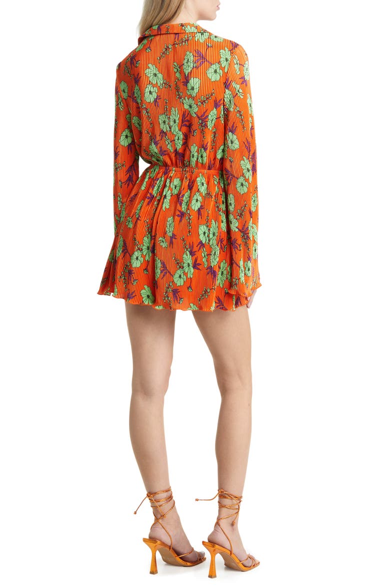 Floral Long Sleeve Plissé Romper, Alternate, color, ORANGE MULTI