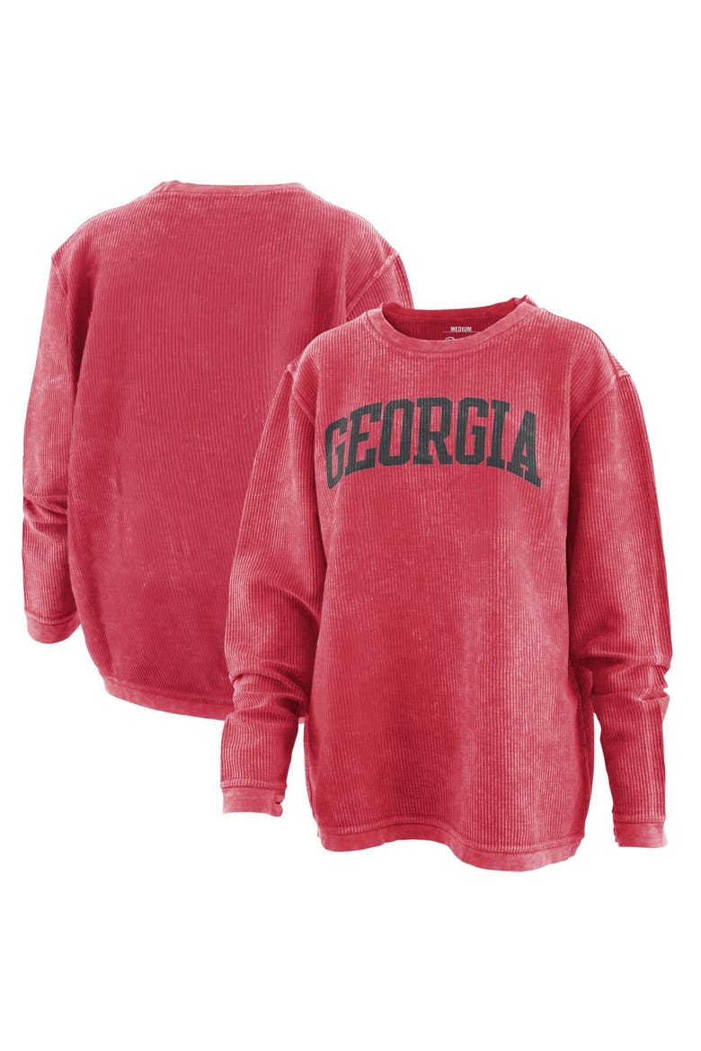 Women's Pressbox Red Georgia Bulldogs Comfy Cord Vintage Wash Basic Arch Pullover Sweatshirt, Alternate, color, Red