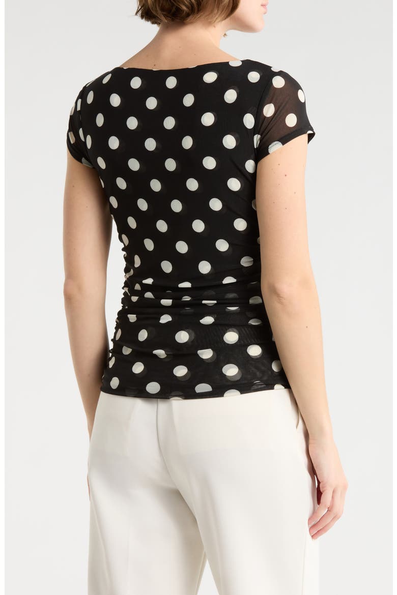 Ruched Cap Sleeve Top, Alternate, color, BLACK POLKA DOT