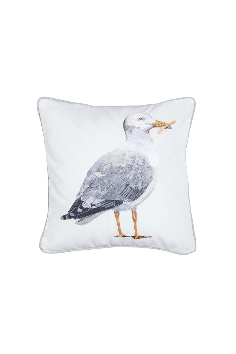 French Fry Thief Seagull Coastal Beach Embroidered Throw Pillow, 18" x 18", Main, color, Gray
