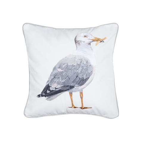 French Fry Thief Seagull Coastal Beach Embroidered Throw Pillow, 18" x 18"