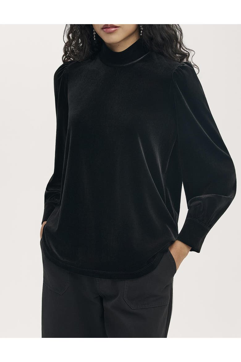 Clementine Velvet High Neck Top, Alternate, color, Black